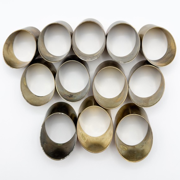 Brass Napkin Rings Modernist Slanted Design Gold Dining Table '70s Set of 12 - Picture 5 of 13